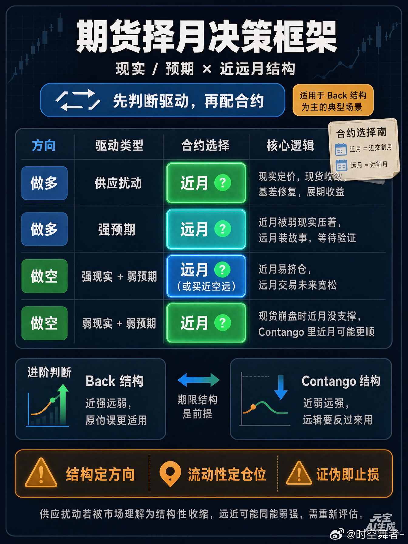 做多：有扰动，选近月——吃现实、赚展期；有预期，选远月——装故事、等验证。做空：