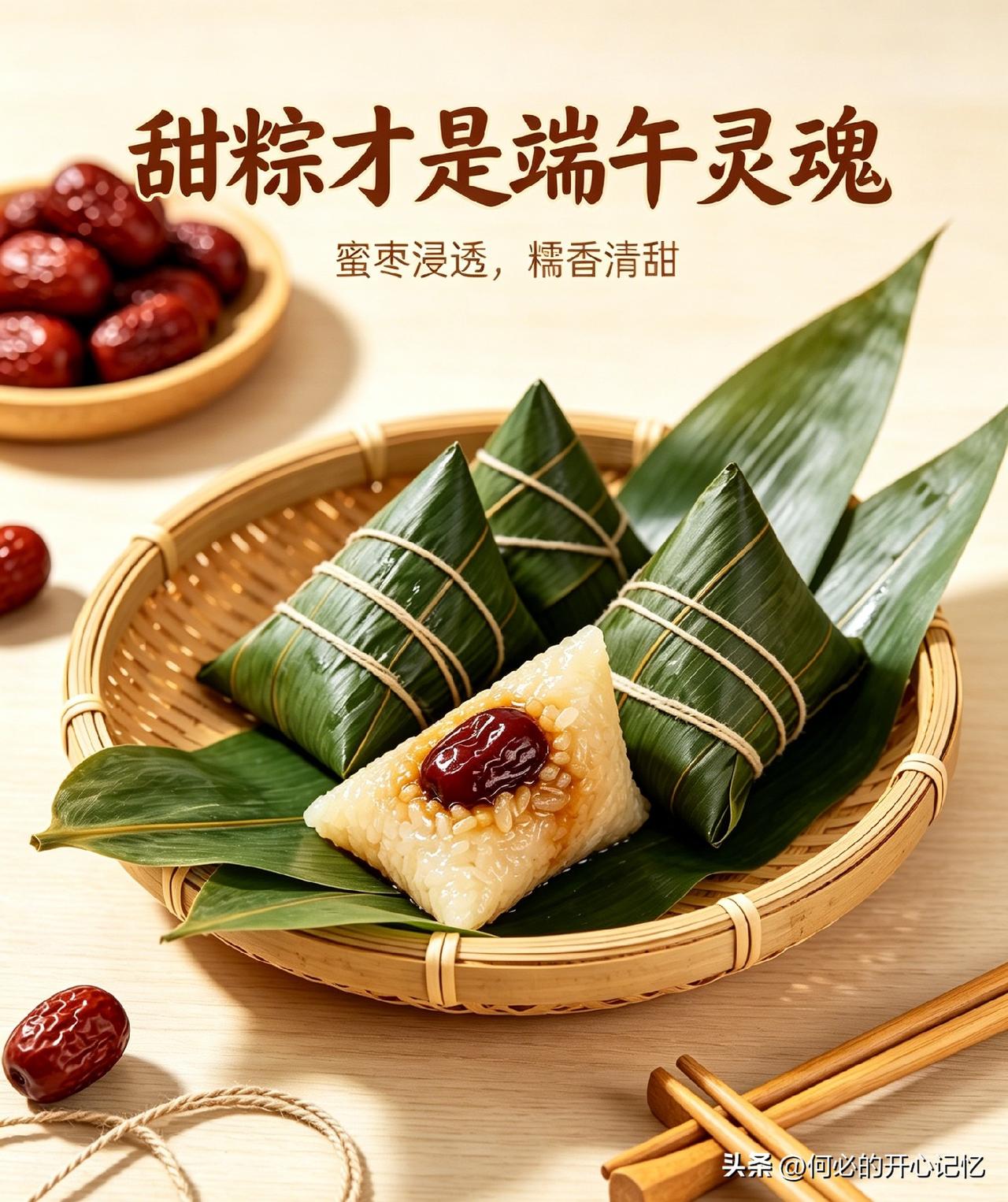 我认为甜粽子
牢牢锁定甜粽！
软糯糯米裹着蜜枣、红豆沙，蒸熟后自带谷物清甜，咬开
