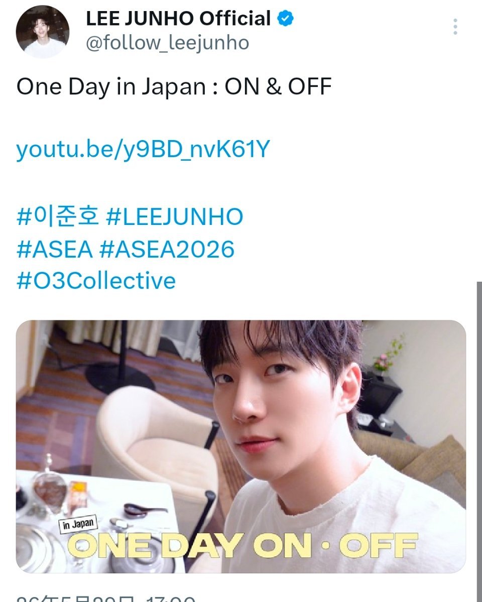2PM 李俊昊260529官方X：One Day in Japan : ON &
