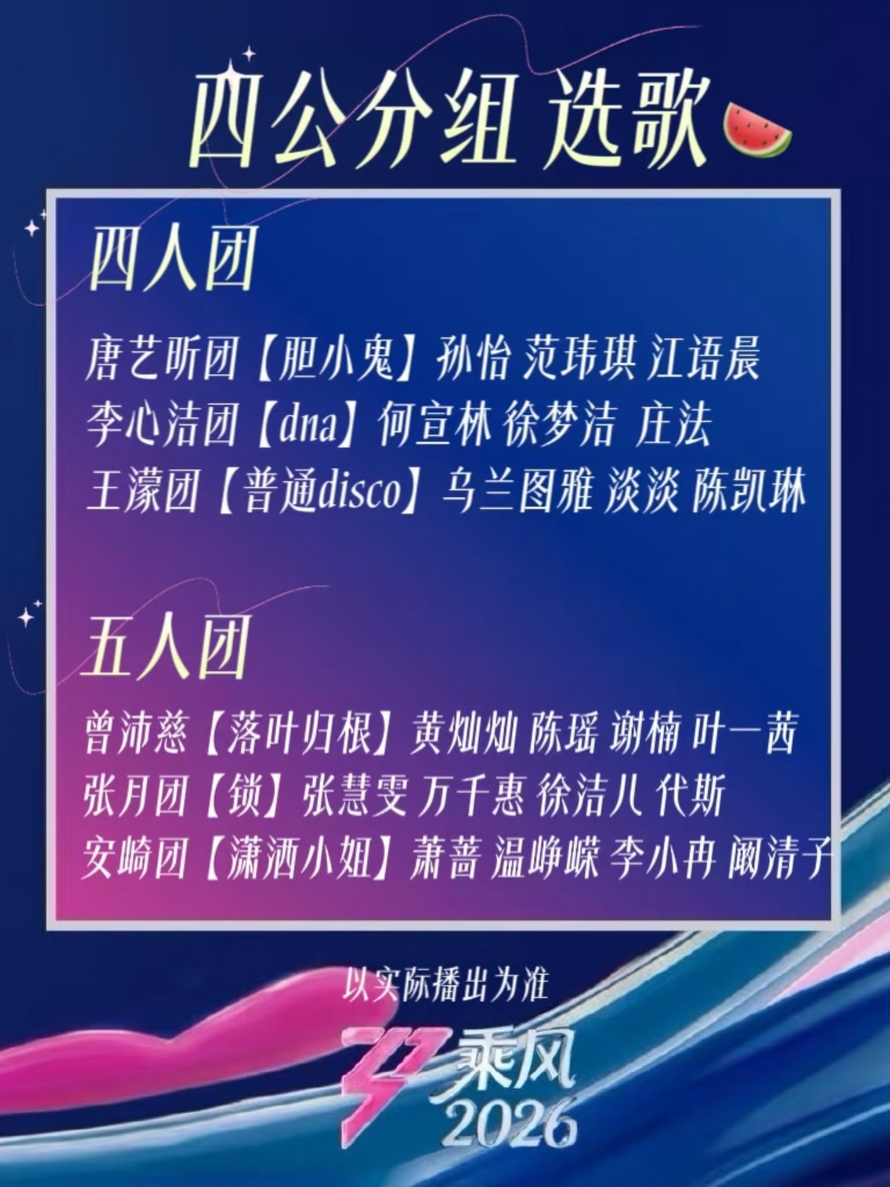 浪姐7四公分组+选歌🍉这个分组跟选择有你们喜欢的吗