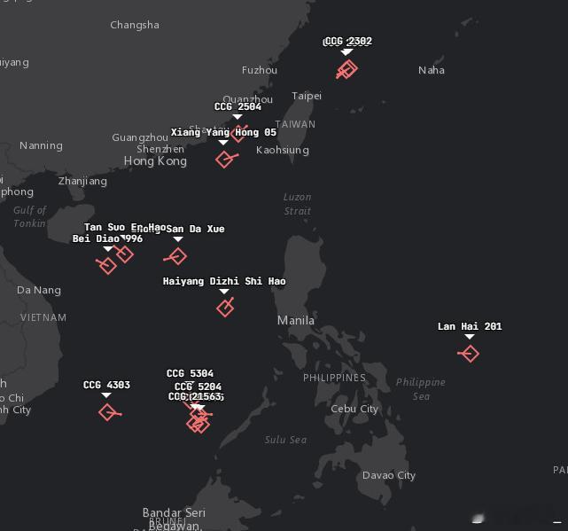 中方多艘舰船今天在南海、台湾岛以东海域、钓鱼岛海域及台湾海峡南端巡航作业。南海态