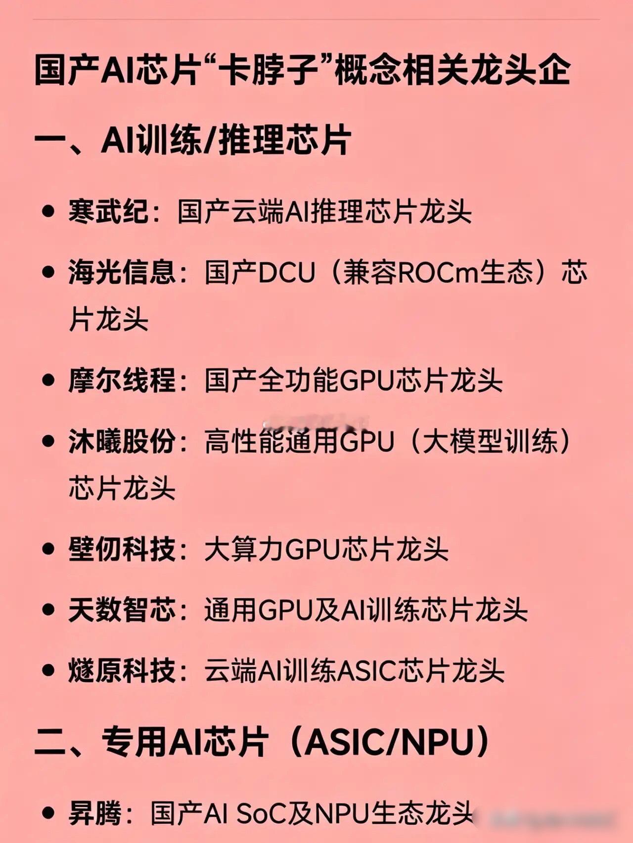 国产AI芯片“卡脖子”概念相关龙头企一、AI训练/推理芯片寒武纪：国产云端AI推