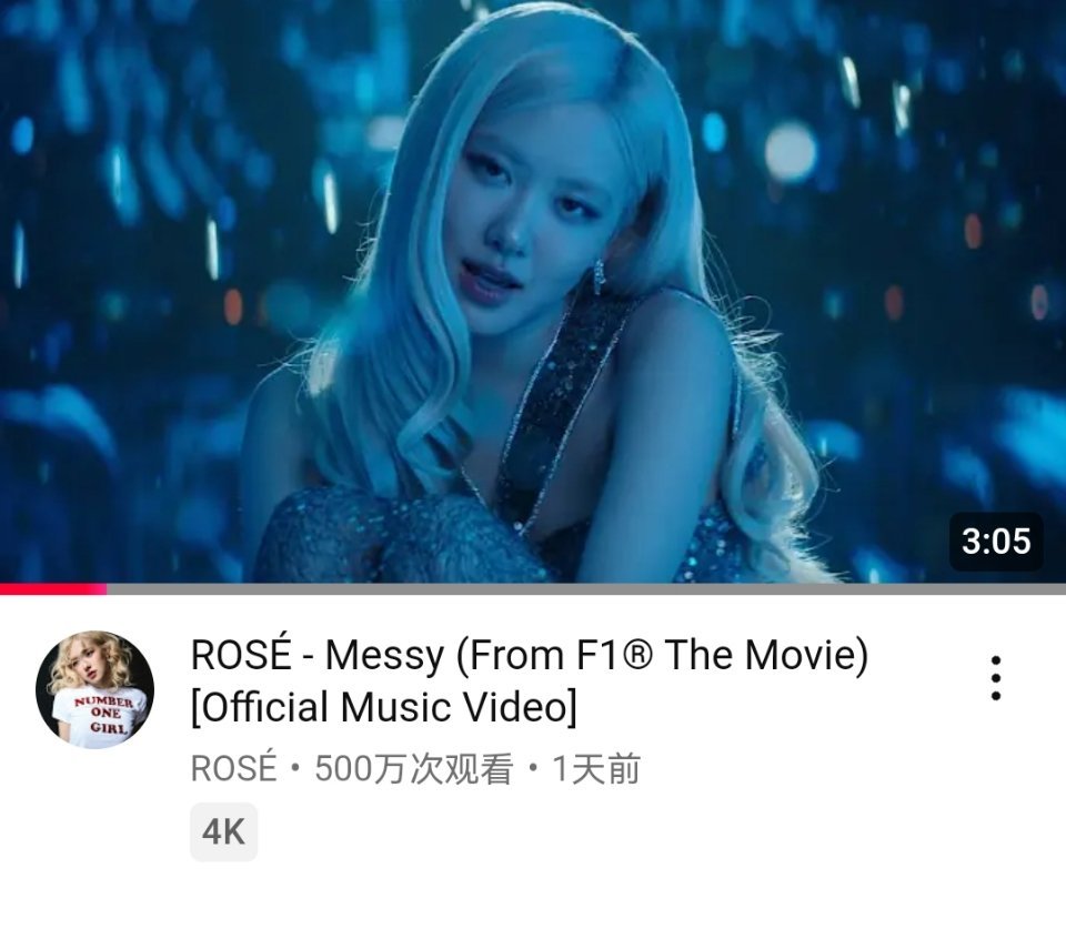 ROSÉ[超话]朴彩英《Messy》YouTube首日播放量 500万，点赞 6