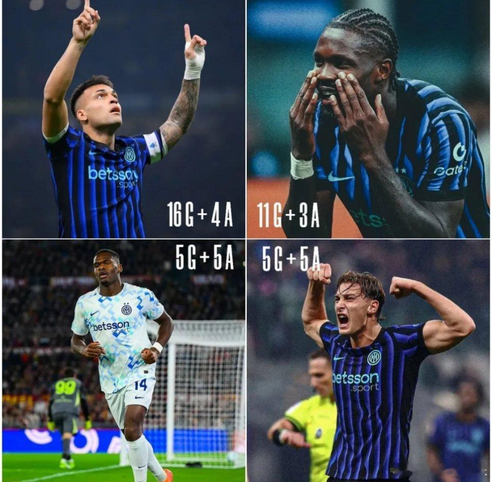 国际米兰锋线四人组本赛季进球/助攻数据上赛季3名替补前锋加起来12球+14次助攻