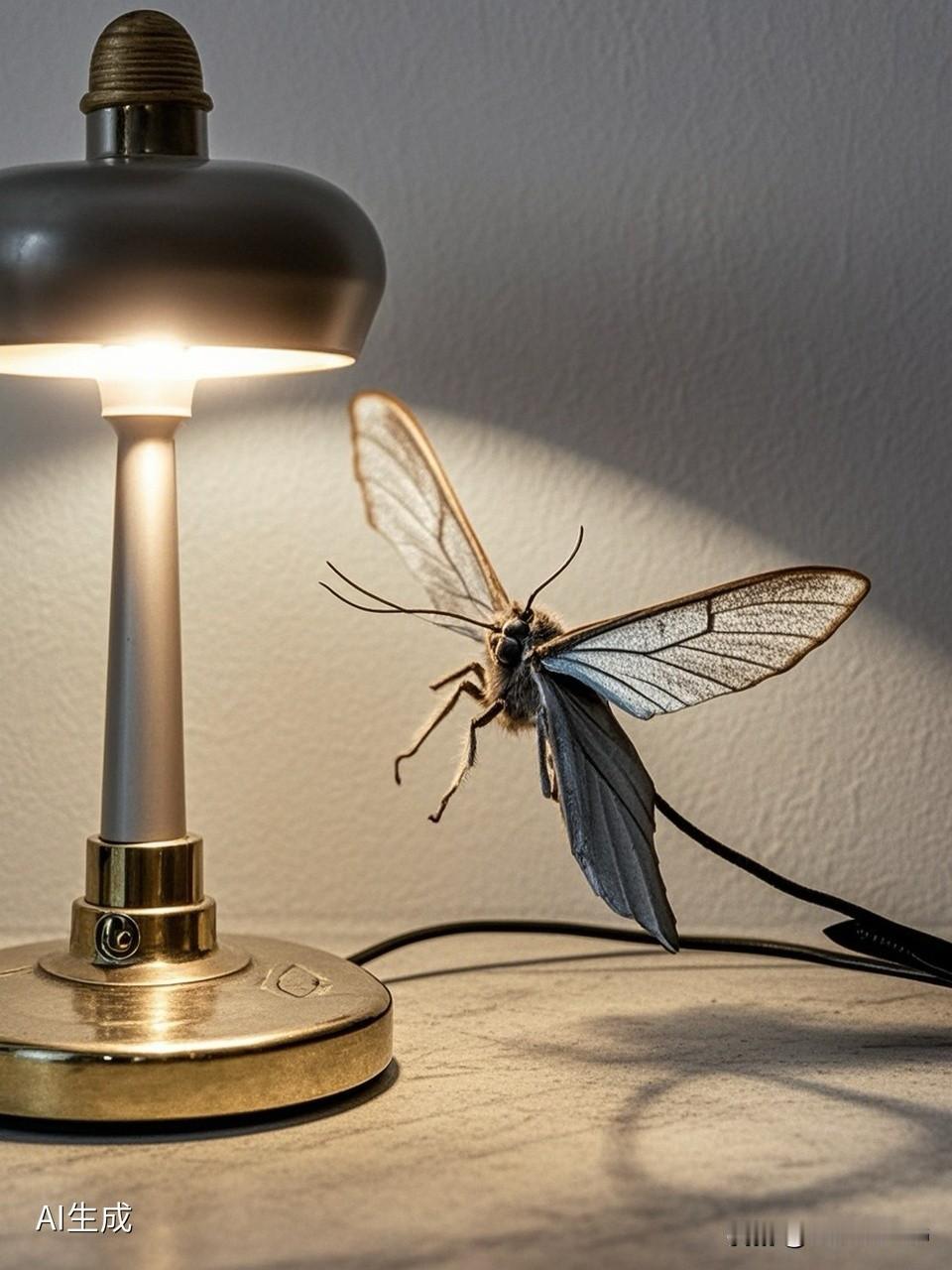夏夜，我正读着书，忽听得扑簌簌一阵细响。抬眼，便见一只蛾子，正绕着案头的台灯，一