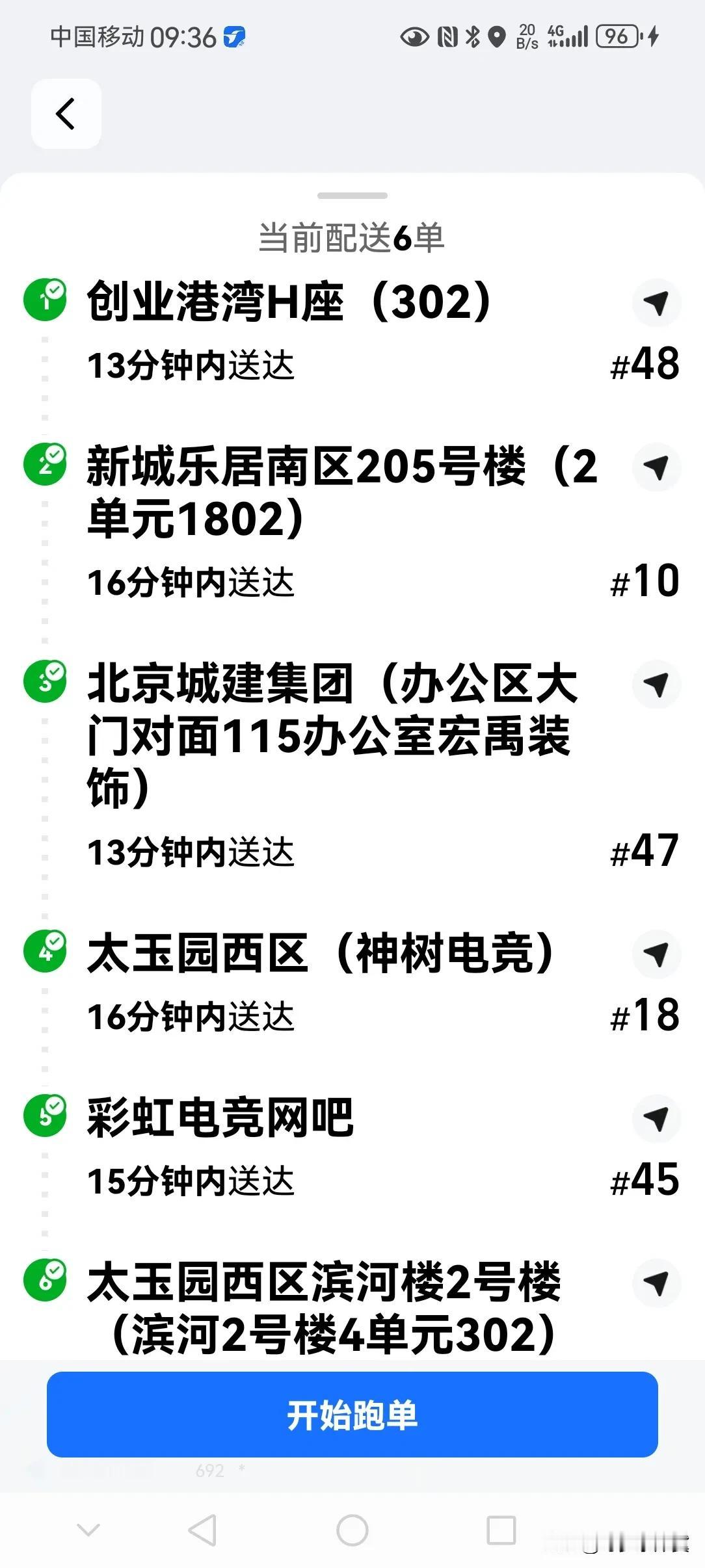 这是我今天早上接的第一单，一次性给我挂了6单，我取完餐就这样了！

第一单就是车