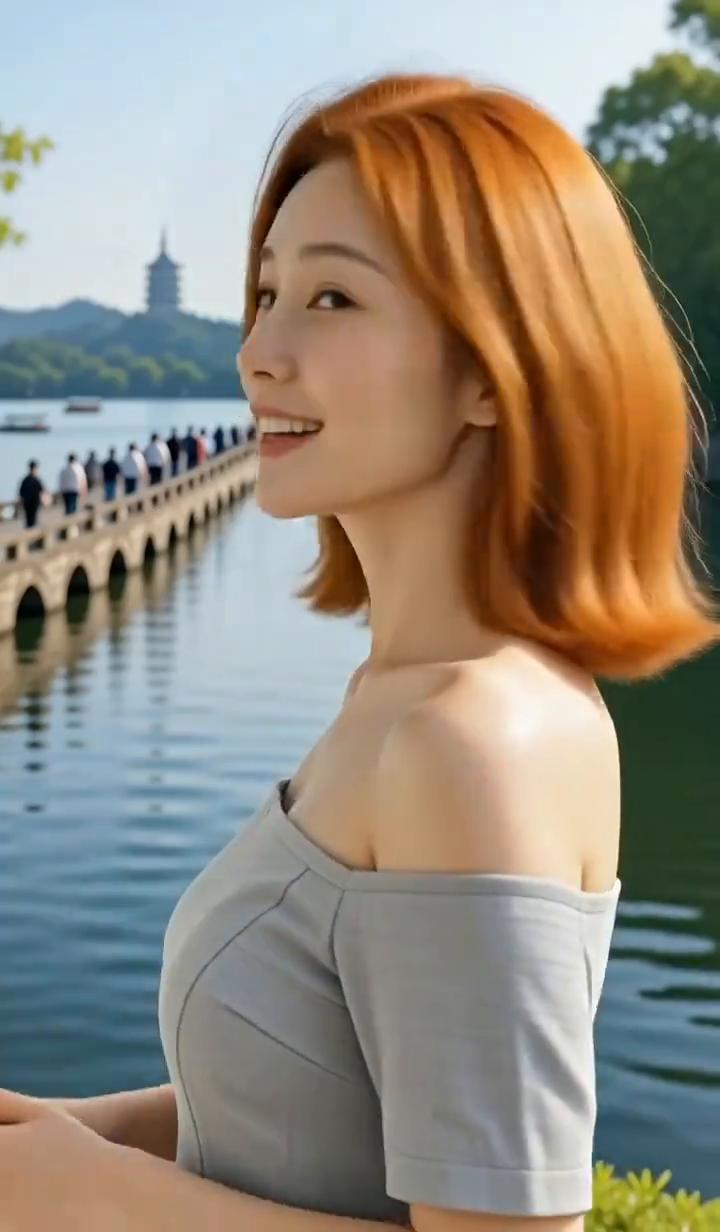 春日的西子湖太美了，断桥上游客这么多，西子塔若隐若现。朋友们快来西子湖游玩，那边