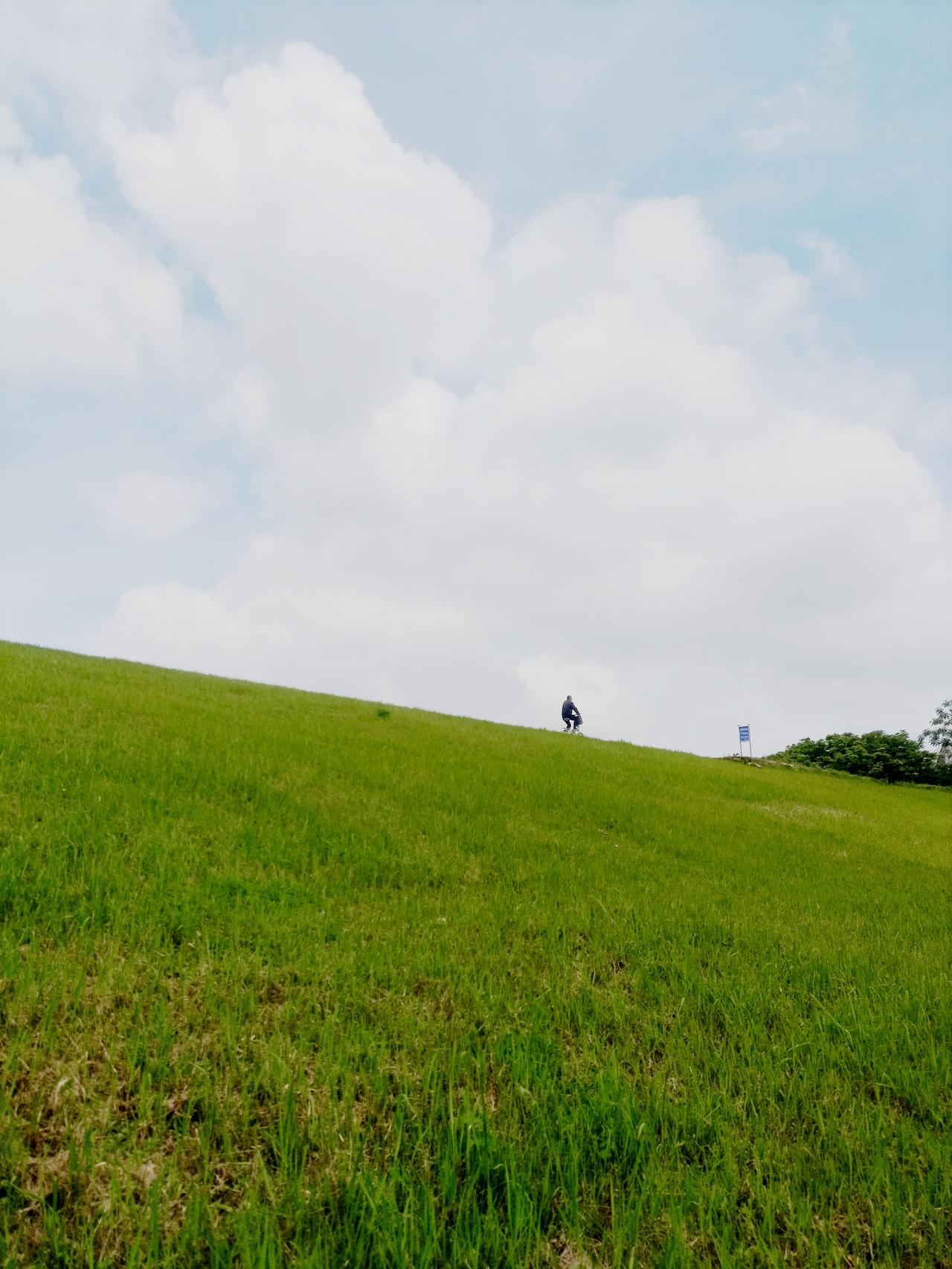 一个大爷骑自行车从草地上路过，有种宫崎骏的天空之城的既视感，于是随手拍了下来。