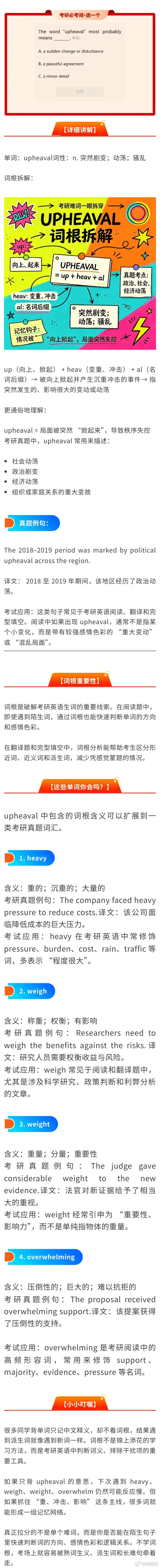 考研阅读一看到 upheaval 就懵？这篇帮你秒拆词根 