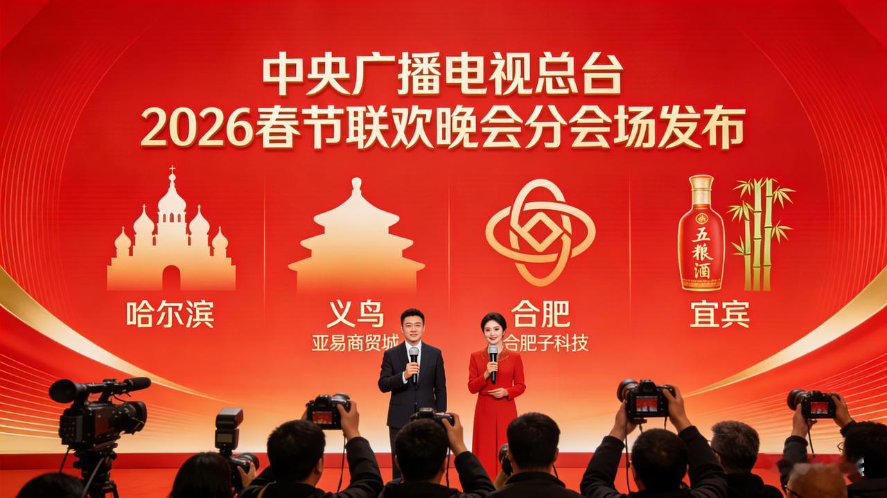 12月28日15时，中央广播电视总台官宣2026春晚分会场名单，哈尔滨、义乌、合