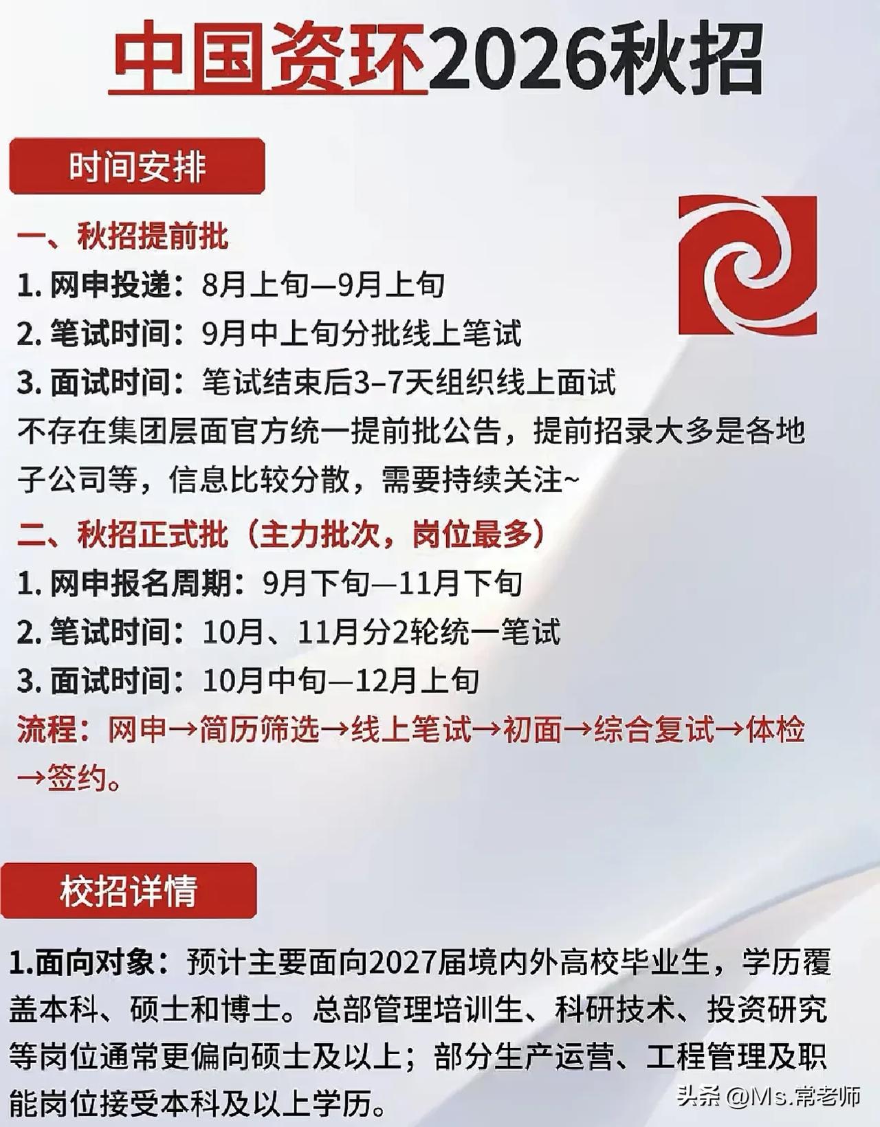 同学们，中国资环作为国家重点布局的资源循环利用骨干企业，其2026届秋招是大家进