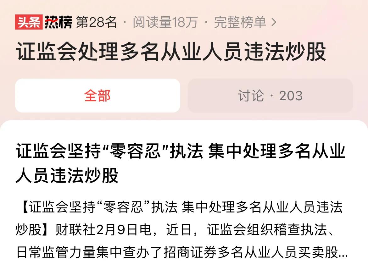 #证监会处理多名从业人员违法炒股#绝大多数的证券基金从业者没有炒过股票，却拿着基