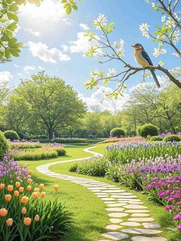 我的今日状态：💪🏻充满干劲
我这里的天气：☀️晴天
《春园信步》
 
云絮漫