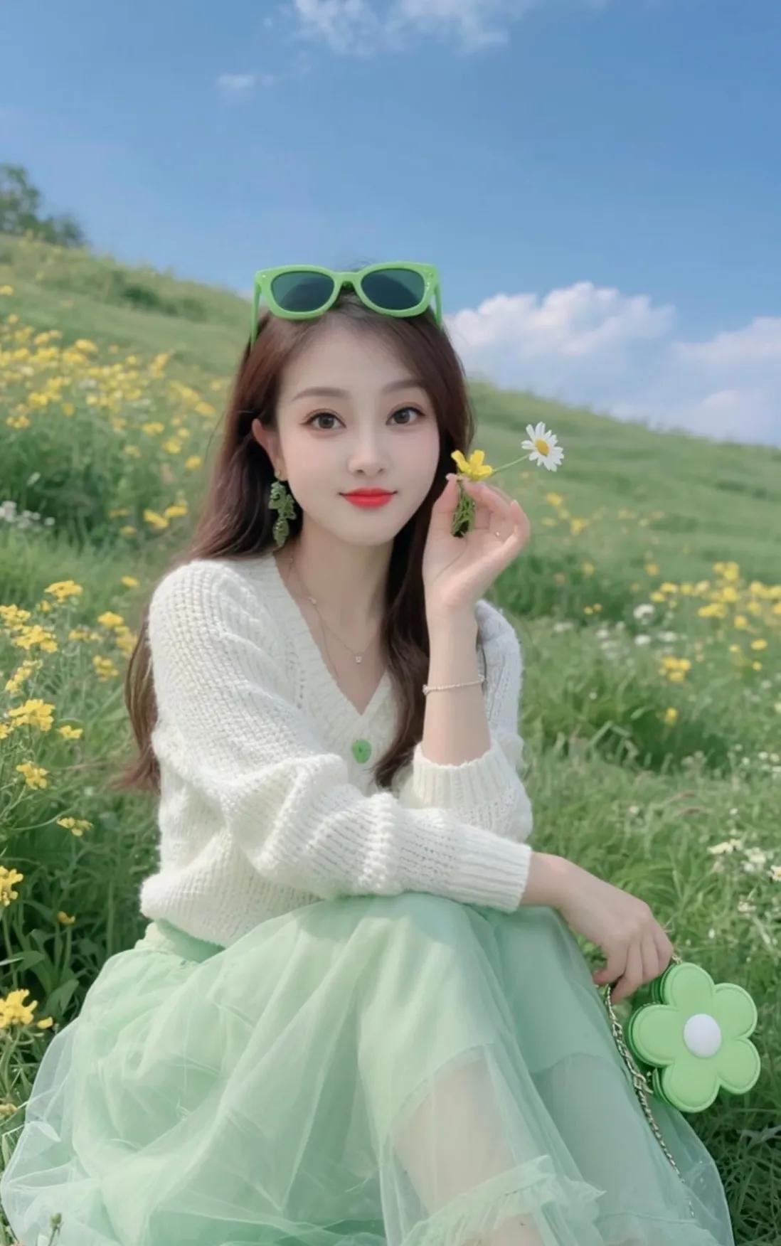 清新夏日风，花海中的少女自然清新美少女