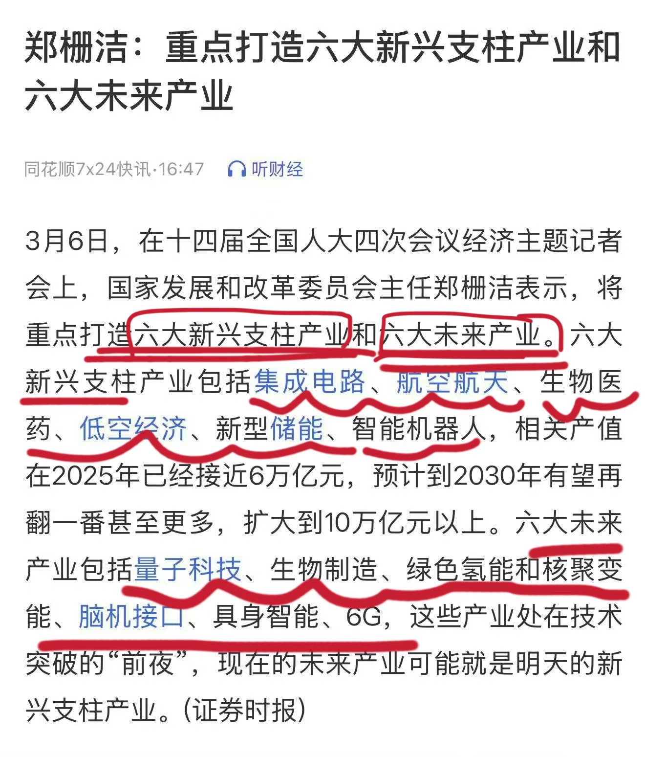 六大新兴支柱产业十五五点名六大未来产业 六大新兴支柱产业：集成电路、航空航天、生
