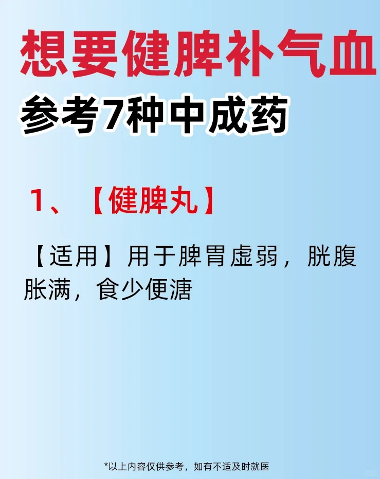 脾虚不可怕，有这常用7种中成药