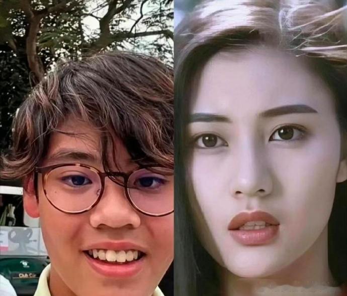 不相信一代美女李嘉欣会生出这样的瓜娃子……直道看见孩儿他爸…… 