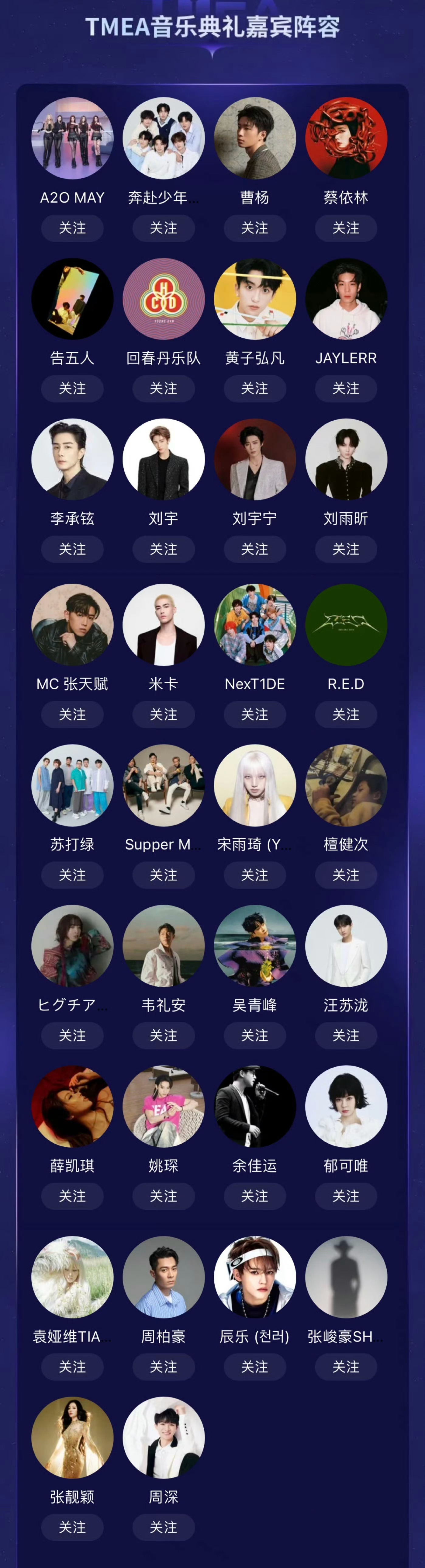 2025 TMEA 腾讯音乐娱乐盛典 嘉宾阵容🪩奔赴少年、蔡依林、黄子弘凡、刘