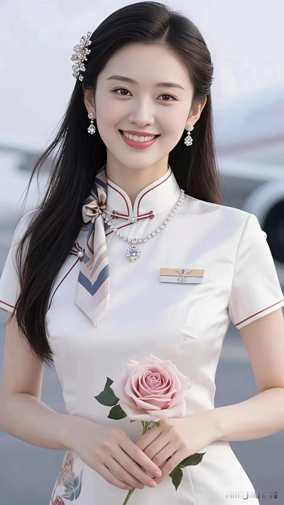 嫣然一笑百媚生，
职业女性显从容。
满面春风沾芳华。
气势如兰韵倾城。