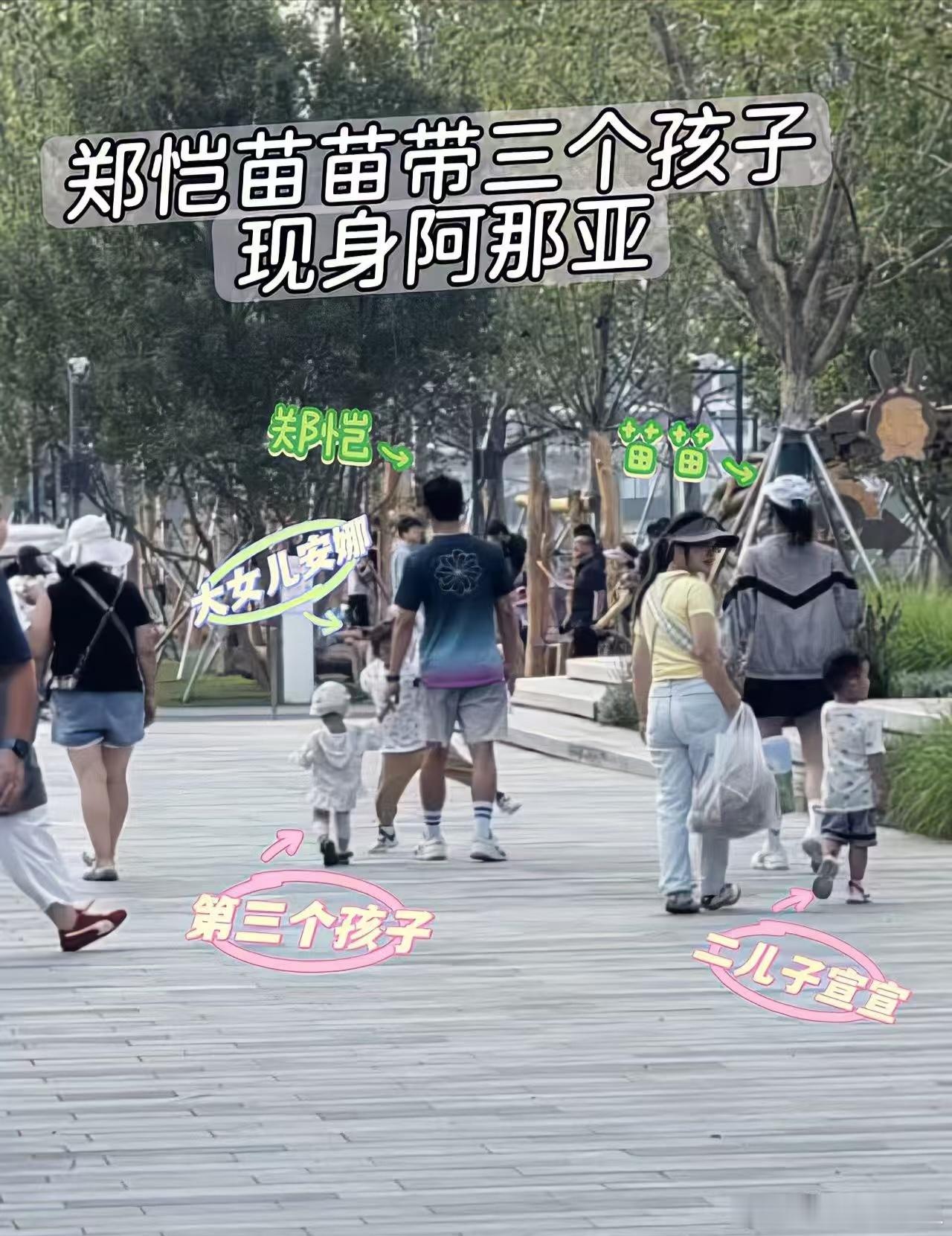 郑恺苗苗带三个孩子出游郑恺苗苗三胎首曝光 郑恺苗苗带三个孩子出游，郑恺牵着最小的