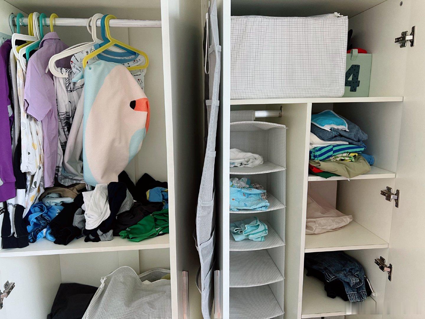 今天哪都没去收拾屋子🏡把我儿子衣柜重新整理下把短袖拿出来，长袖收起来了留下来几