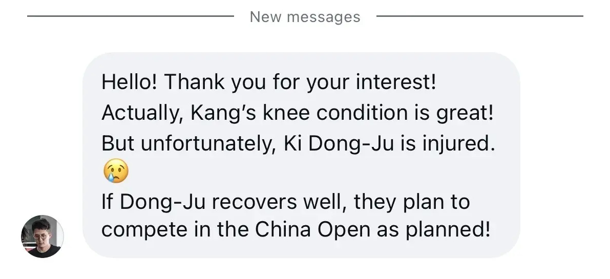 姜敏赫的康复医生透露他的膝伤恢复得很不错 如果东柱康复得快还能赶得上下周中国公开