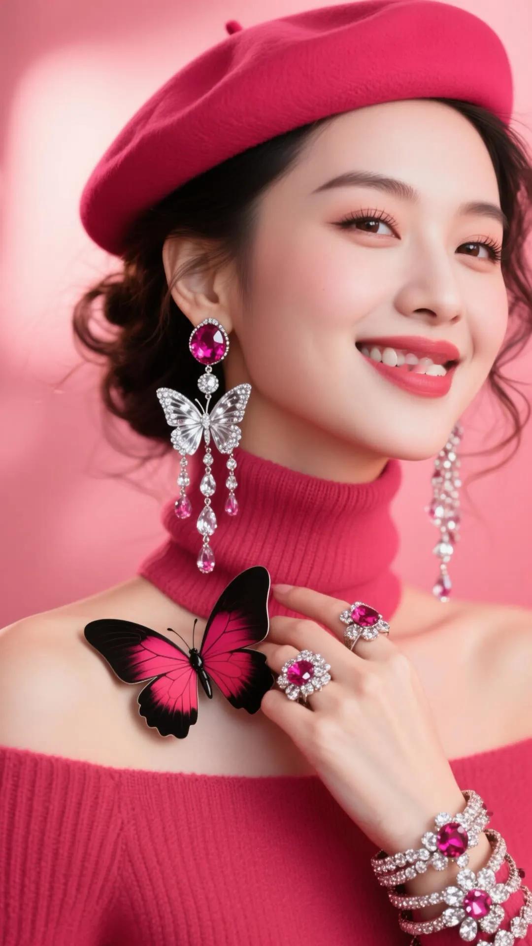 粉嫩少女心，甜美蝴蝶耳饰，闪耀粉色珠宝，时尚穿搭指南