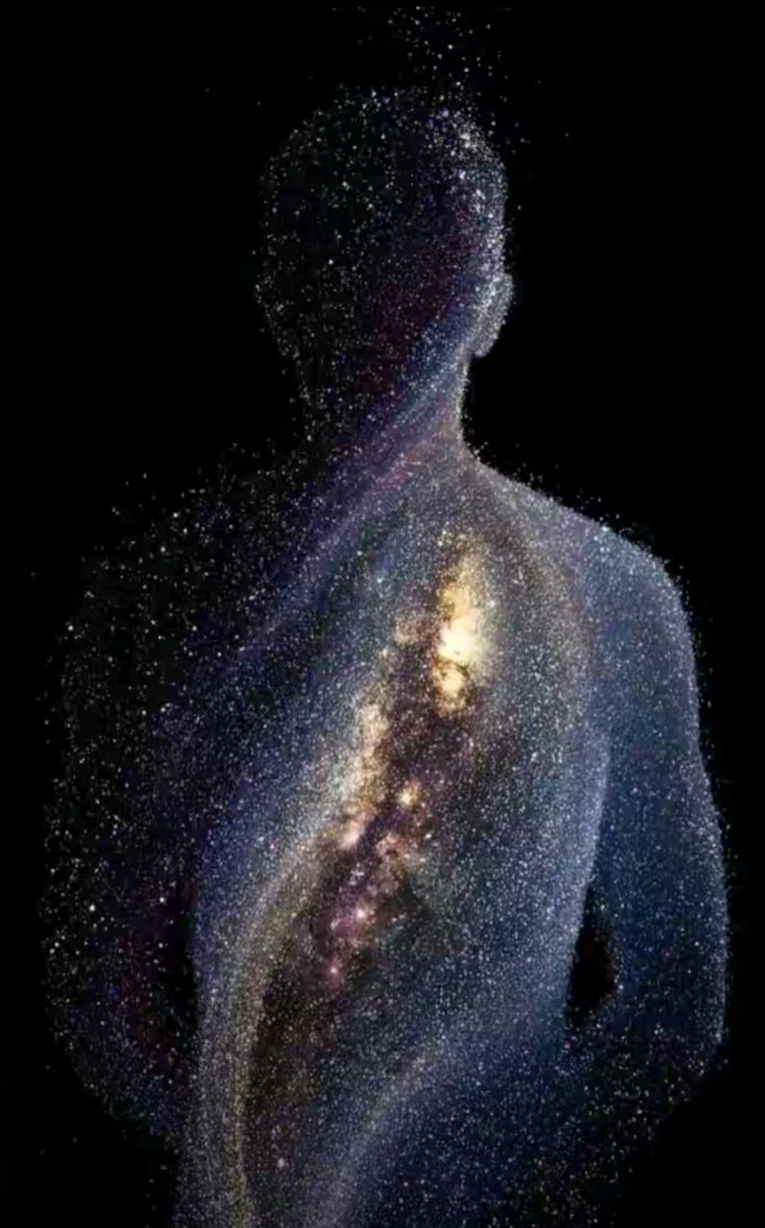 原来我们每个人，本身就是一整片宇宙，瞬间通透。人形轮廓由亿万星辰组成，胸腔里流淌