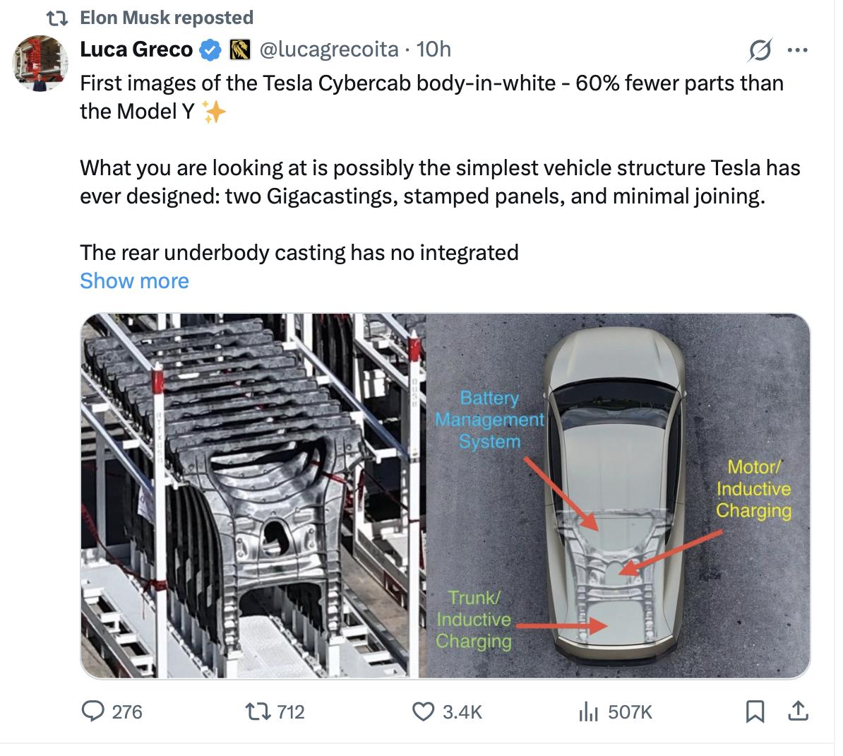 特斯拉Cybercab白车身曝光，零件数比Model Y减少60%
网上曝光的C