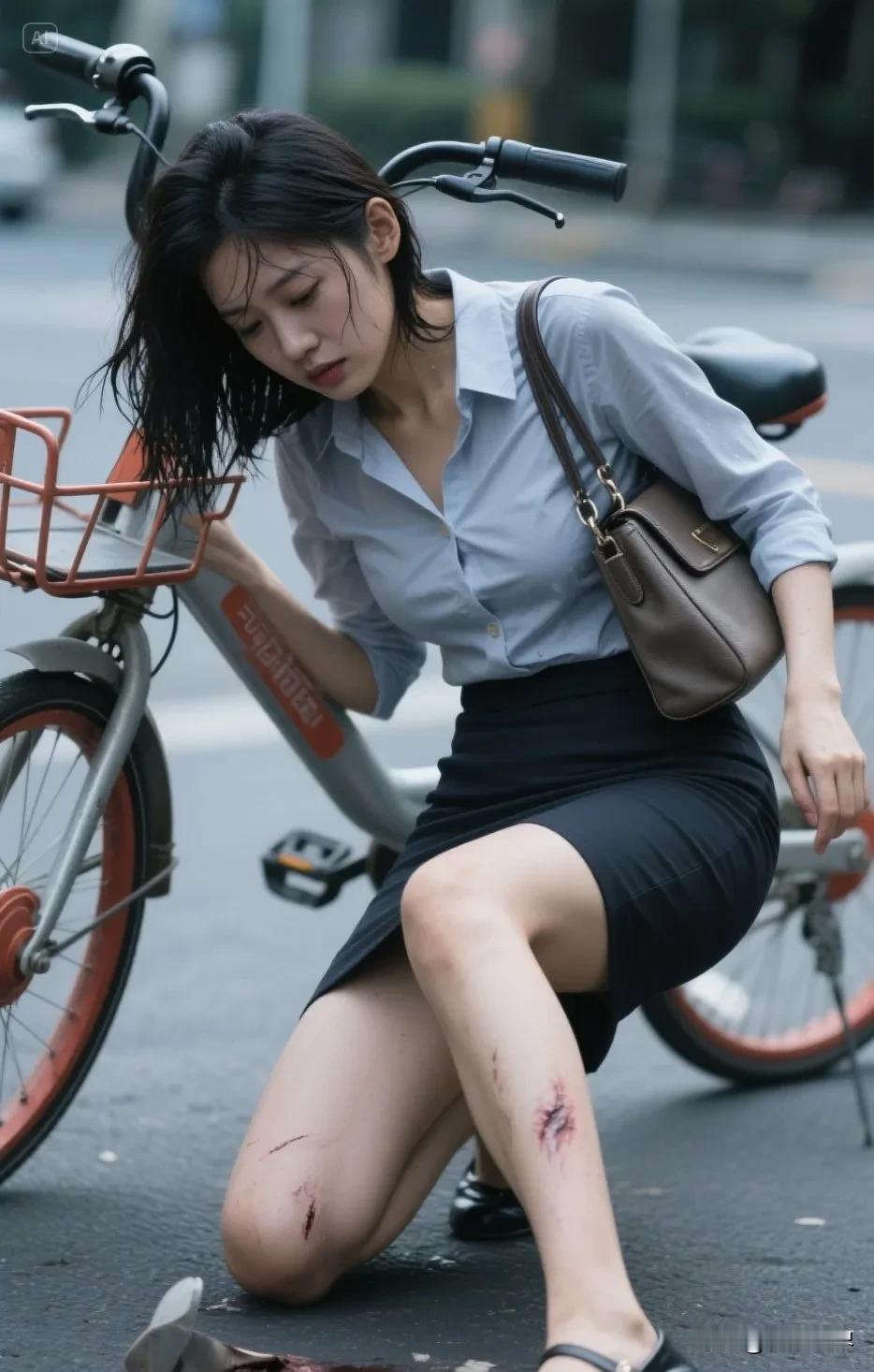 从单车上摔下来了，腿都磕破了！
今天真倒霉，但是接下来这个人的让我心很暖！
下午