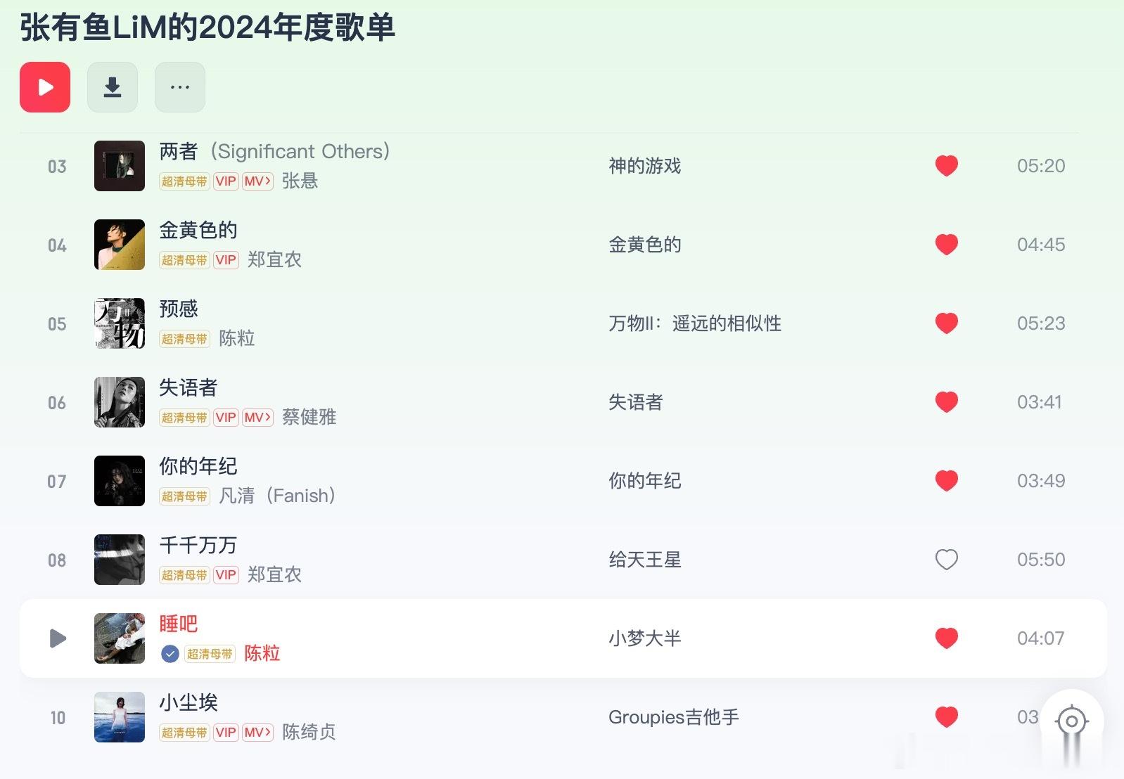 这已经是2024年的年度歌单了曲库好久没怎么更新了 