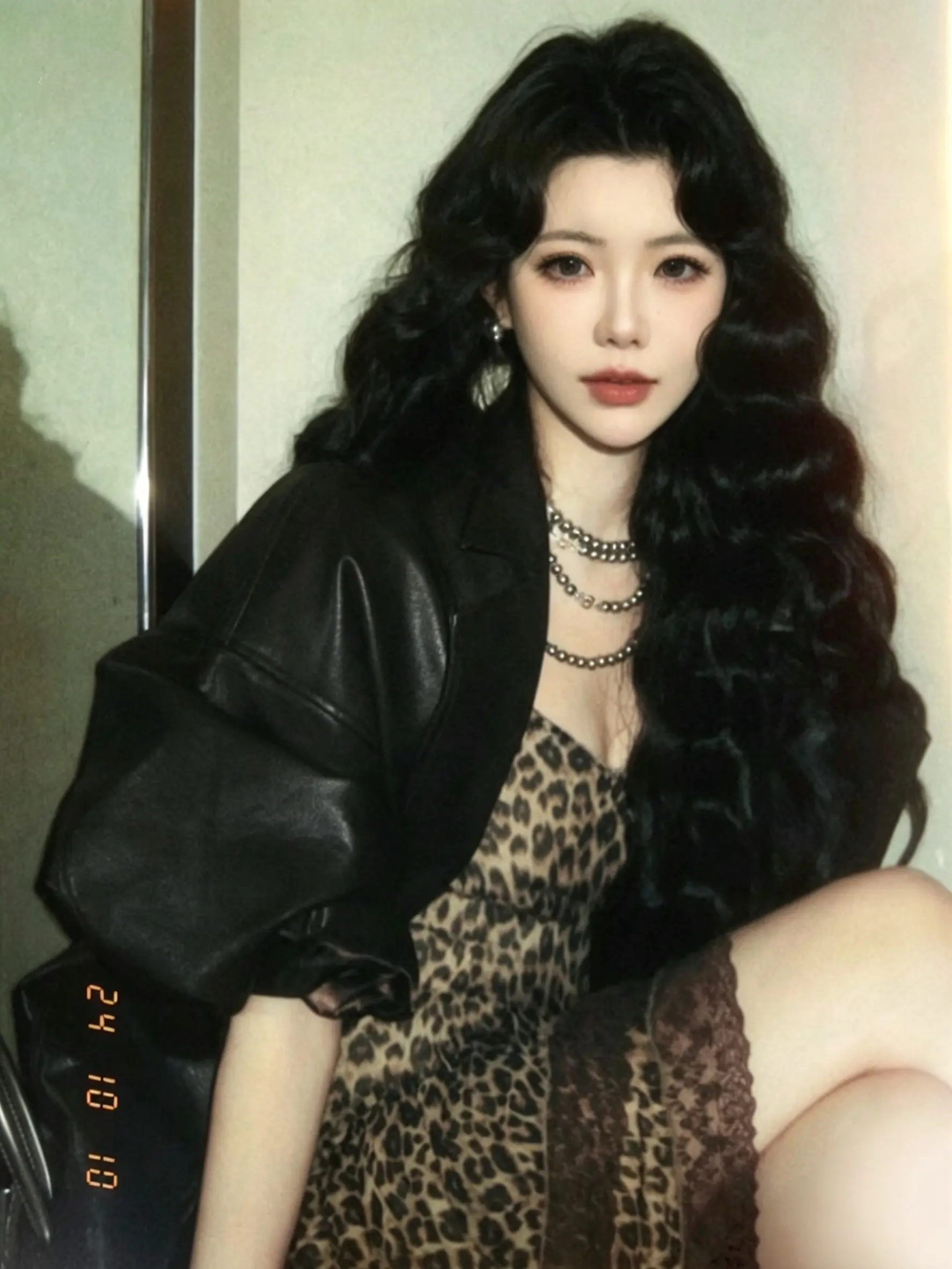 jennie感 蕾丝裙造型 贵气感小说女主妆容 黑色皮裙造型 长卷发气质美女