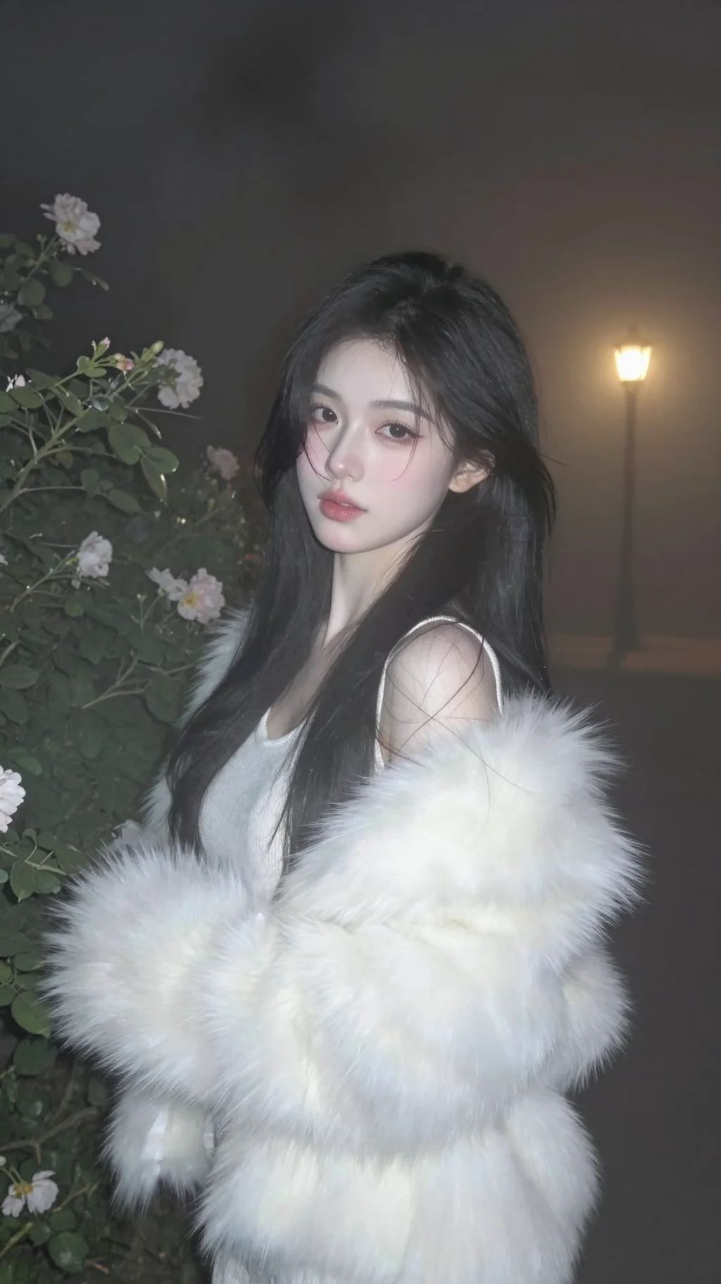 月夜下花丛边的美人儿🌙