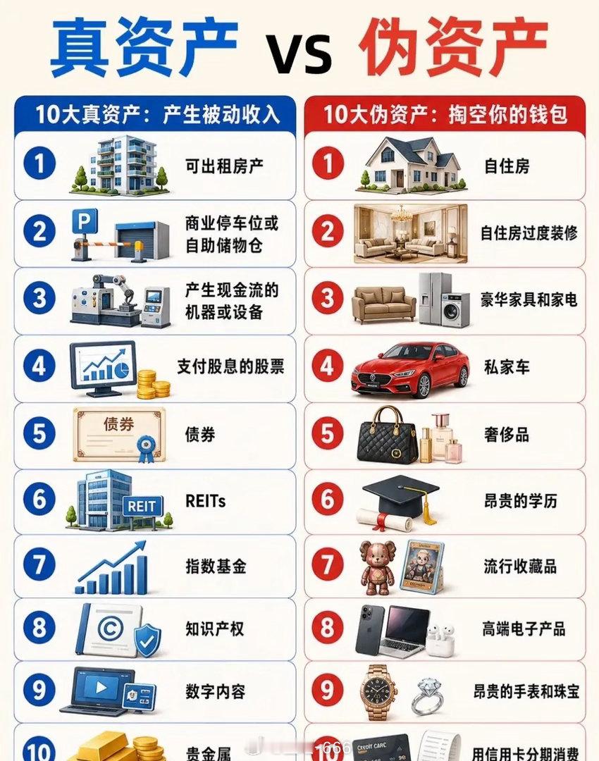 真资产与假资产！一位网友总结两个核心！能够产生被动收入的叫做真资产，而掏空你钱包