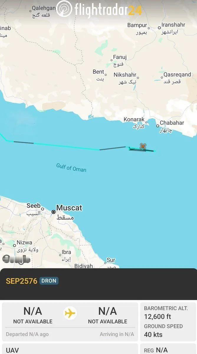 伊朗革命卫队的一架无人机已在恰巴哈尔南部和阿曼海上空巡逻了3个小时