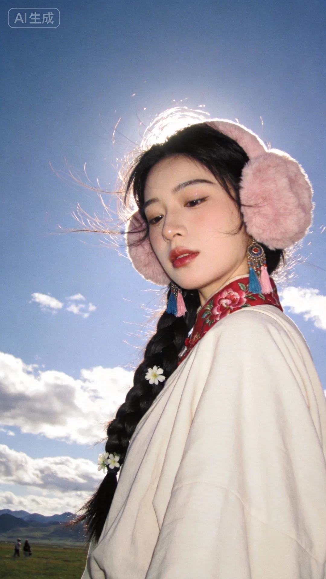 真实照片，户外草原旅拍风格，当代背景，中国年轻女性，约二十岁，游客身份...