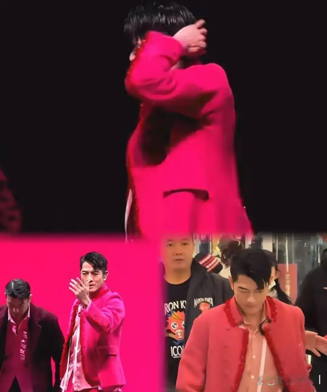 鞋跟飞出去两三米远。
春晚直播，郭富城转身踢腿的瞬间，旁边女舞者的脚尖刚好踩在他