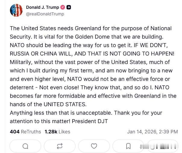 美国总统特朗普再次声称需要格陵兰岛，并表明了控制该岛的重要性。

“金色穹顶‌”