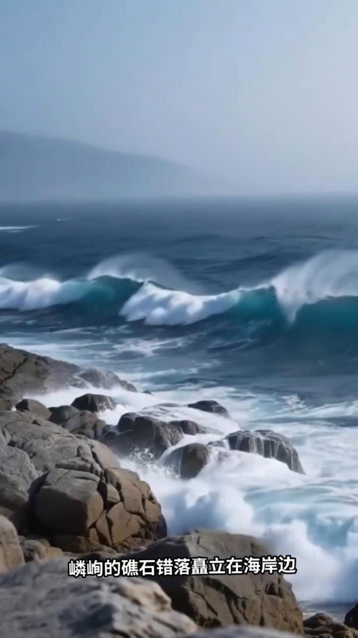 嶙峋礁石听浪语，山海相依话苍茫。
海风卷着微凉的潮气扑面而来，嶙峋的礁石错落矗立