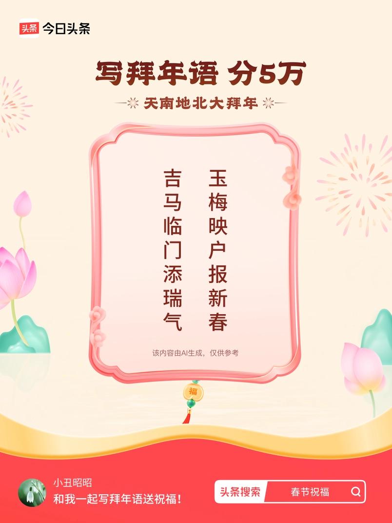 写拜年语送祝福新春拜年送祝福！我的祝福是：“吉马临门添瑞气，玉梅映户报新春”！快