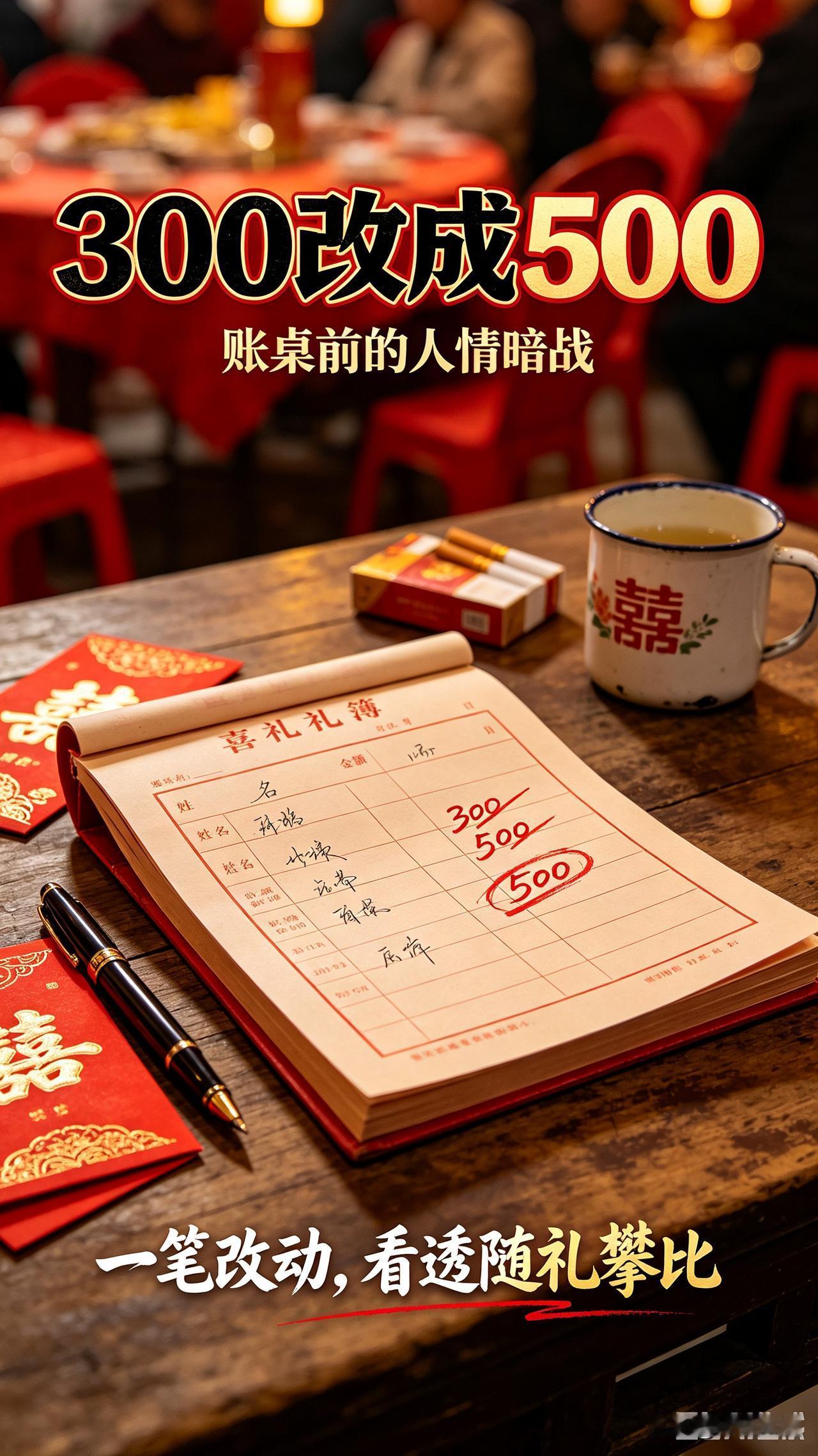 在喜事上管记账，真能看透不少人情世故。之前有位宾客先登记随礼300元，隔了半小时