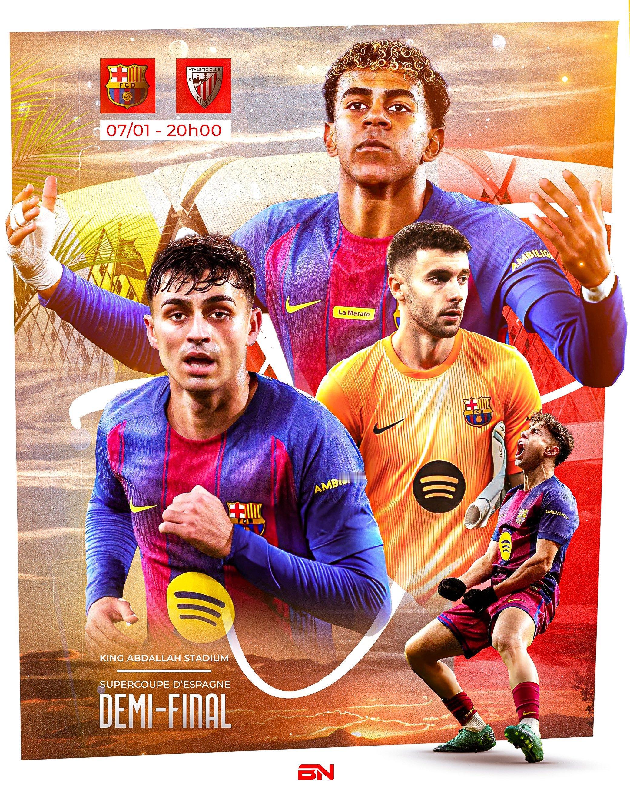 【比赛预告】西超杯半决赛1月8号凌晨3点巴塞罗那VS毕尔巴鄂竞技阿林马体育场直播