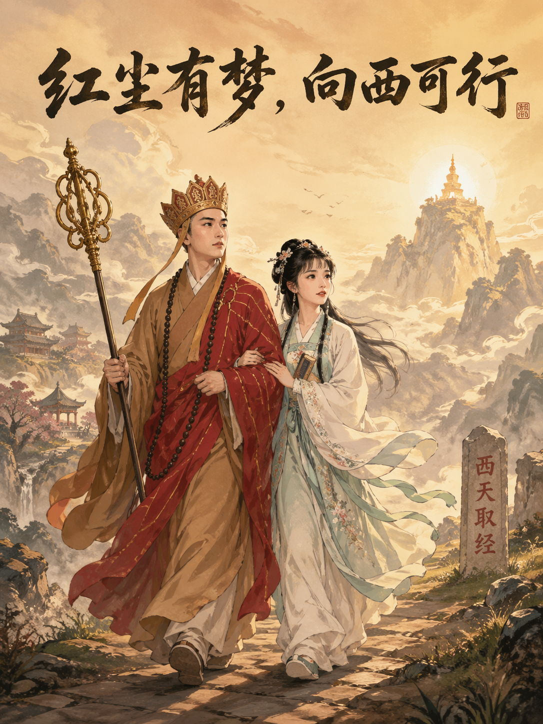 用image2生成了一张《圣僧黛玉西行图》提示词：发生在古代中国，穿越画面，《西