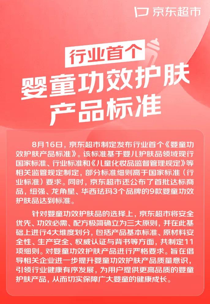 【京东超市公布首批达标婴童功效护肤产品标准品牌及产品  达标商品仍将接受长期监督