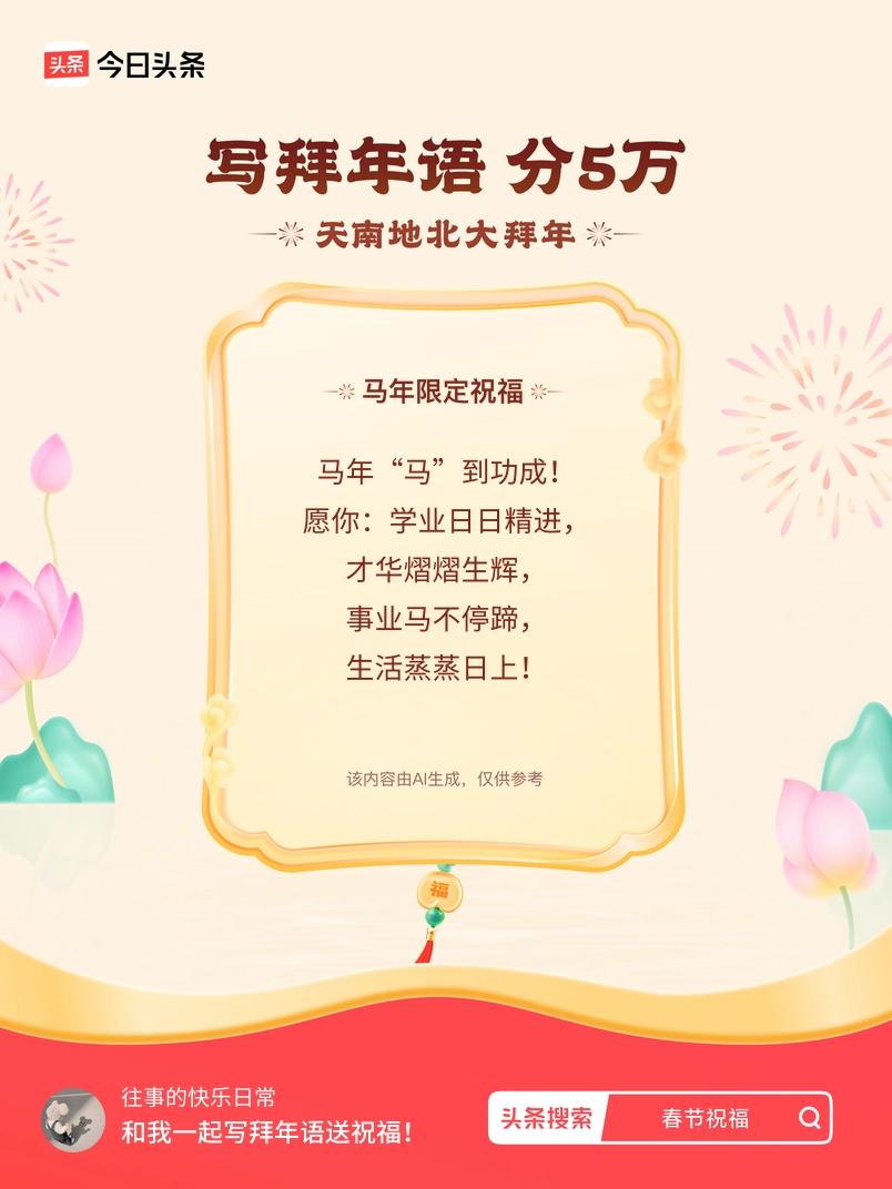 写拜年语送祝福新春拜年送祝福！我的祝福是：“马年“马”到功成！愿你：学业日日精进
