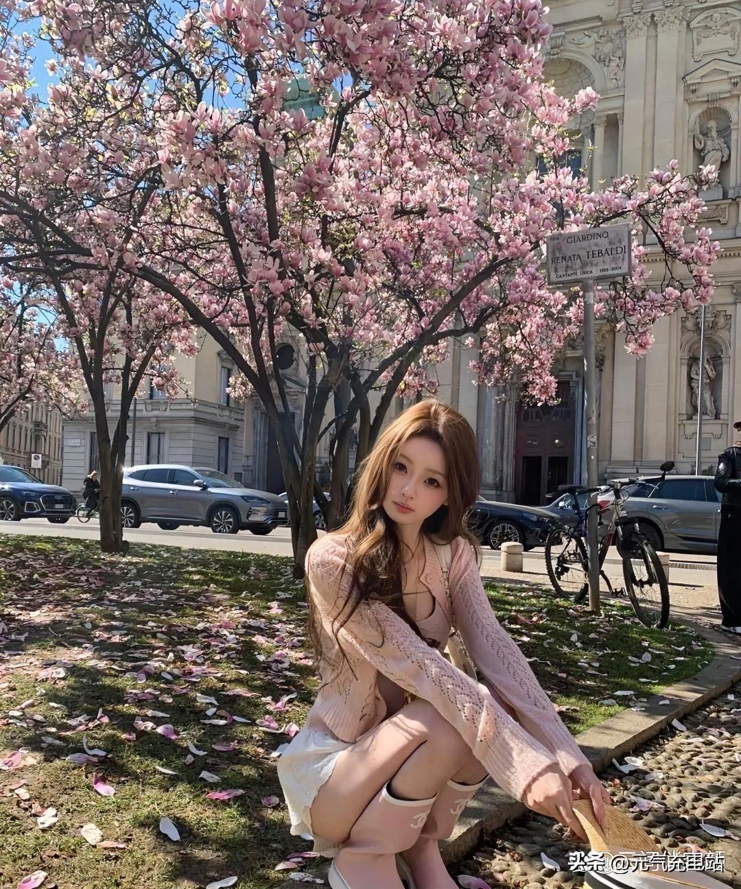 王思聪女友懒懒分享了春日外出美照，瞬间吸引不少网友目光。画面里繁花盛开，欧式建筑