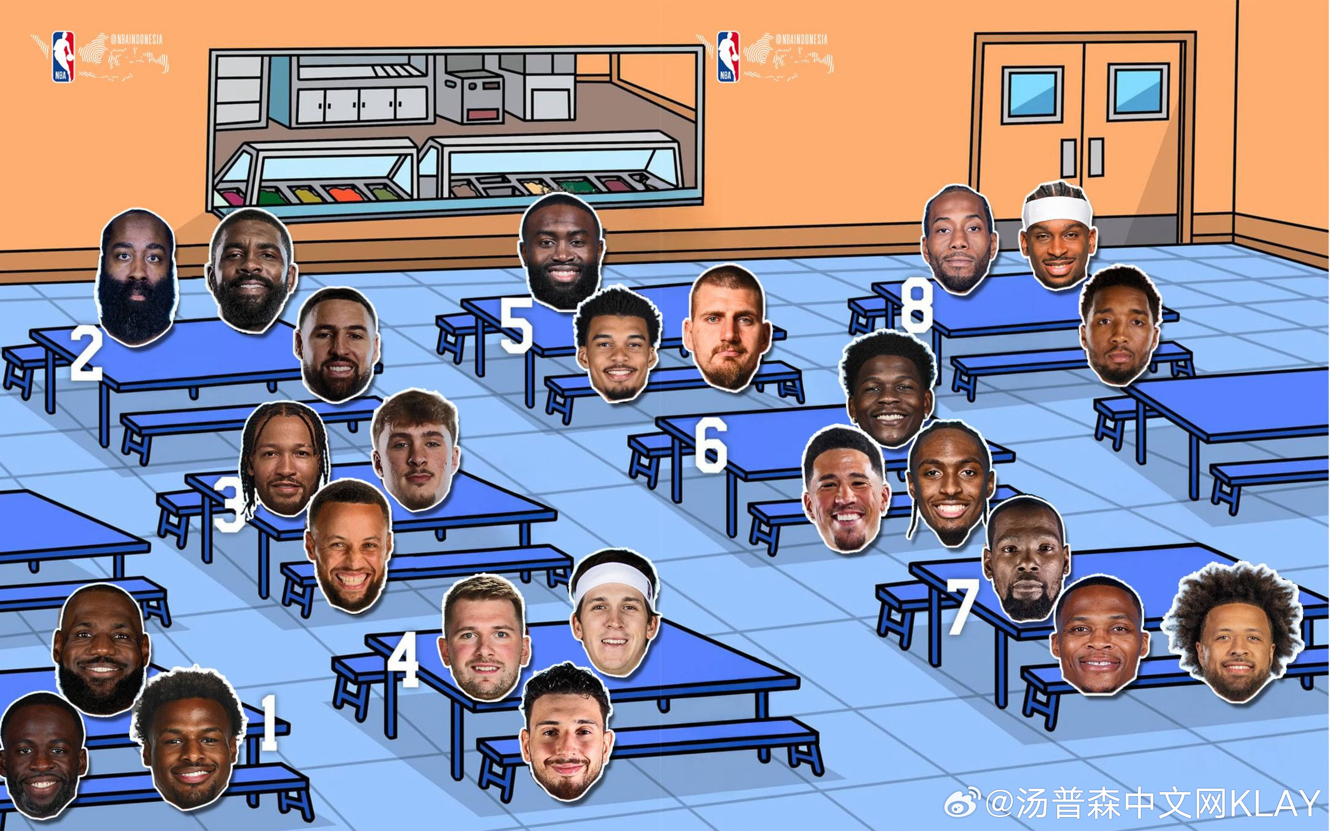 NBA官方：你会选择坐在哪张桌子？怎么感觉是硬凑几个人坐在一起的汤普森克莱汤普森