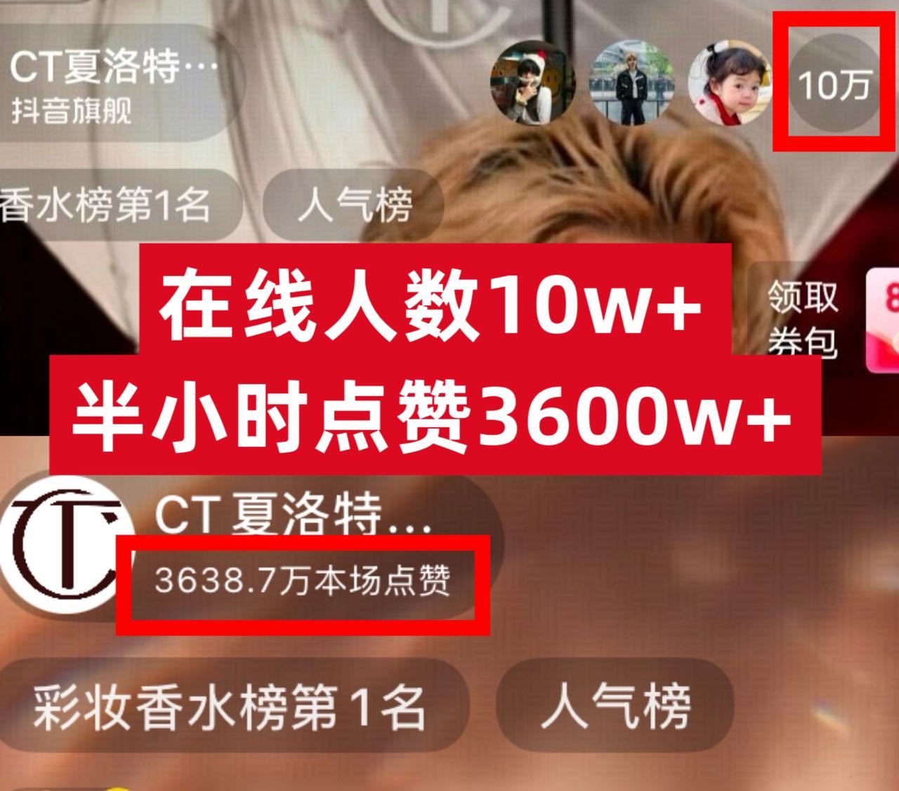 蔡徐坤今晚直播战绩🈶1. 在线人数长时间达【10w+】2. 直播间登【双榜TO