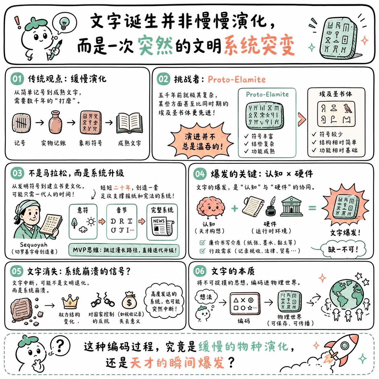 【文字诞生并非慢慢演化，而是一次突然的文明系统突变】

快速阅读：传统的历史观认
