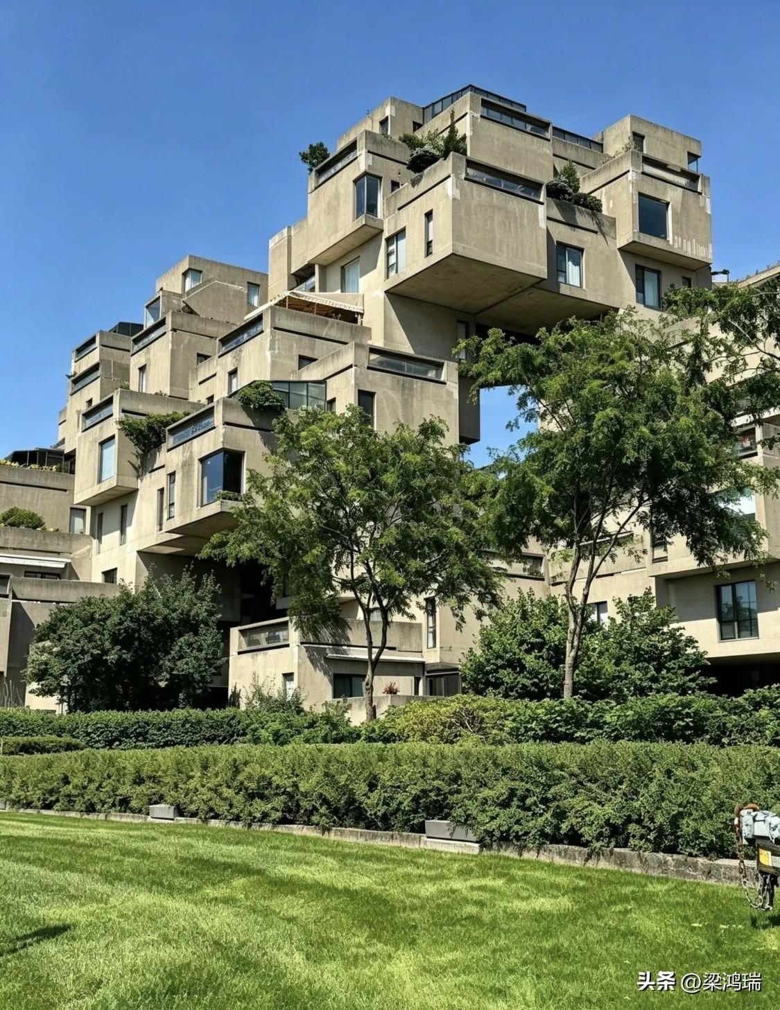 这组照片展示的是加拿大蒙特利尔标志性的建筑群“栖息地67”（Habitat 67
